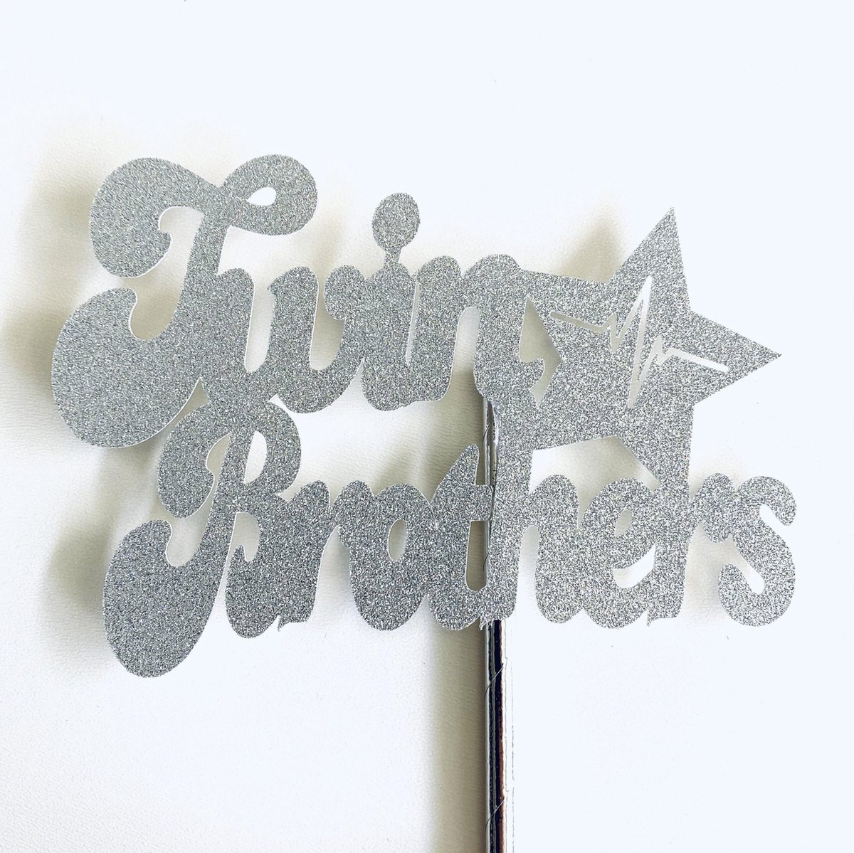 Taarttopper| Cake topper| Baby | Twin Brothers| Zilver glitter|14 cm| karton